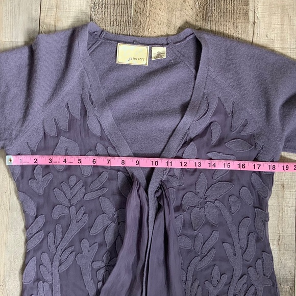 Anthropologie Guinevere Lilac Purple Wool Silk Burnout Tie Front Cardigan SZ M - Picture 10 of 11